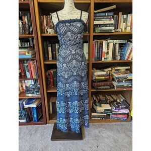 Brand New Foxiedox Women’s XS Blue Embroidered Fringe Maxi Dress Summer